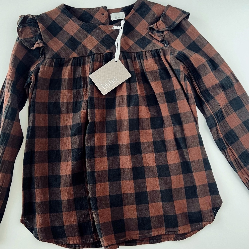 NWT Búho Ruffle Long Sleeve Checkered Blouse size 5/6